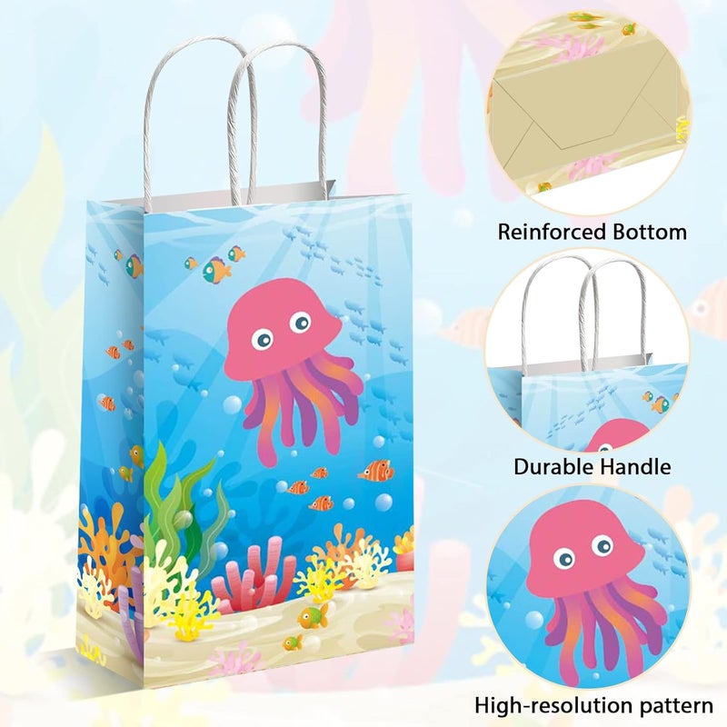 Tevxj 12 Pack Sea Animals Party Bags Under the Sea Party Favor Gift Bags Ocean Themed Party Treat Bags Marine Creature Fish Mermaid Candy Goodie Bags for for Baby Shower Kids Birthday Party Supplies - Image 3